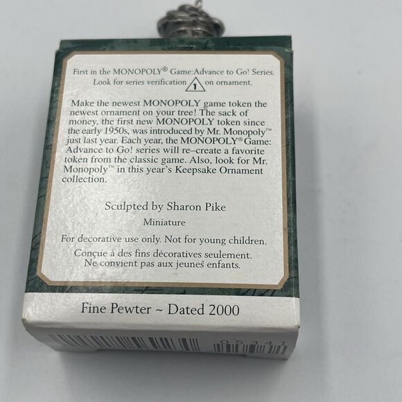 Hallmark Miniature Ornament 2000‎ Monopoly Sack of Money #1 N Advance Go Series - Picture 5 of 6